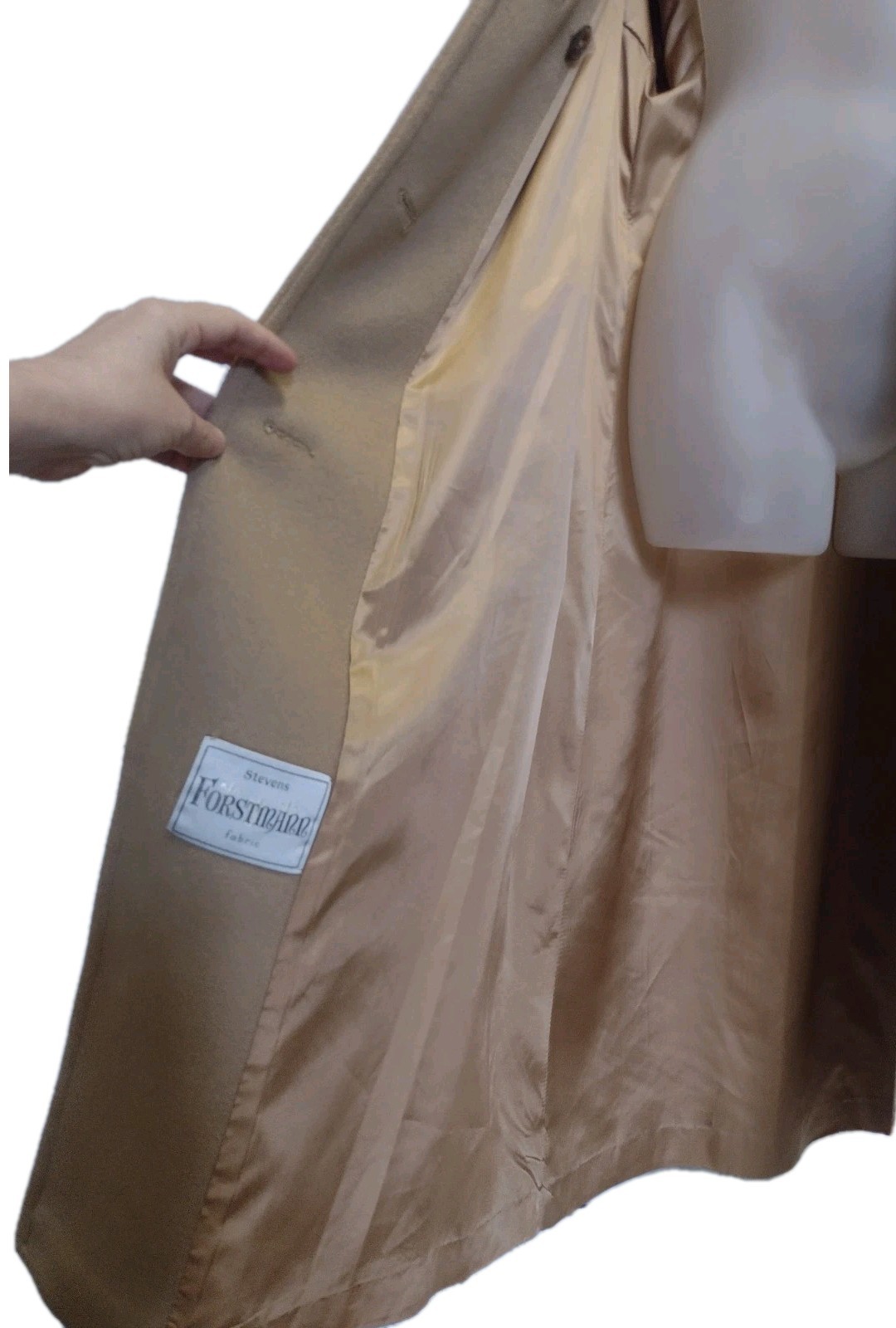 Vintage Stevens Forstmann Wool Long Coat Camel Belted USA ILGWU Quiet Luxury L