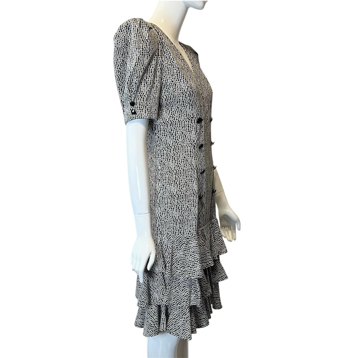 Vintage 80s All That Jazz Drop Waist Ruffle Mini Dress Strong Shoulder New Wave