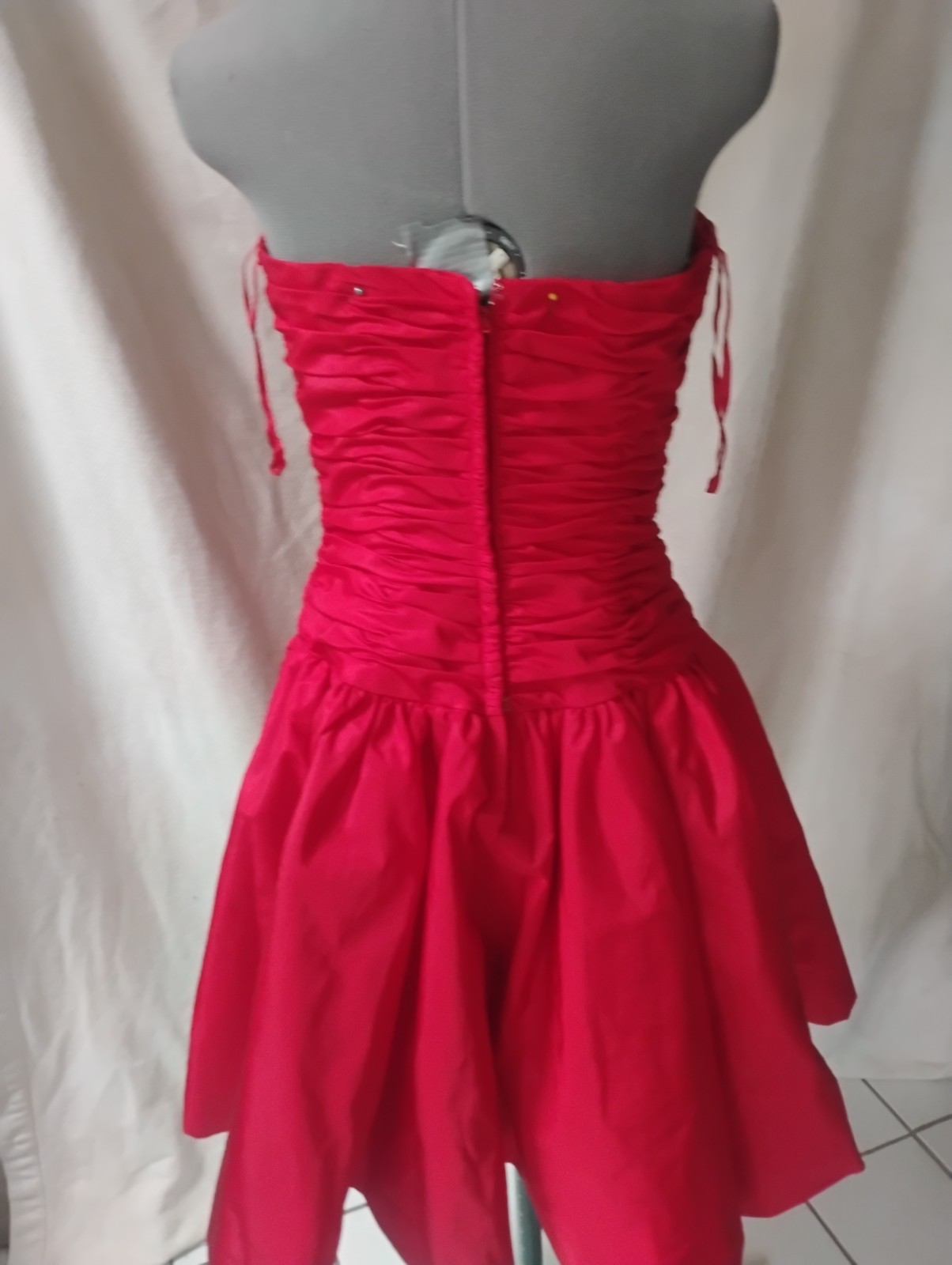Vtg Victor Costa Red Ruched Strapless Taffeta Evening Gown S