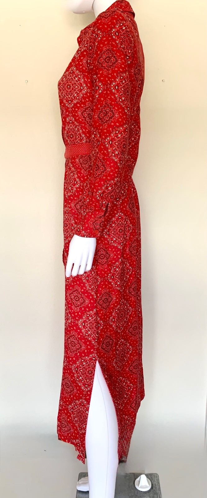 Rare 1970s vintage Geoffrey Beene Bazaar Bandana print Boho Prairie Maxi Dress S