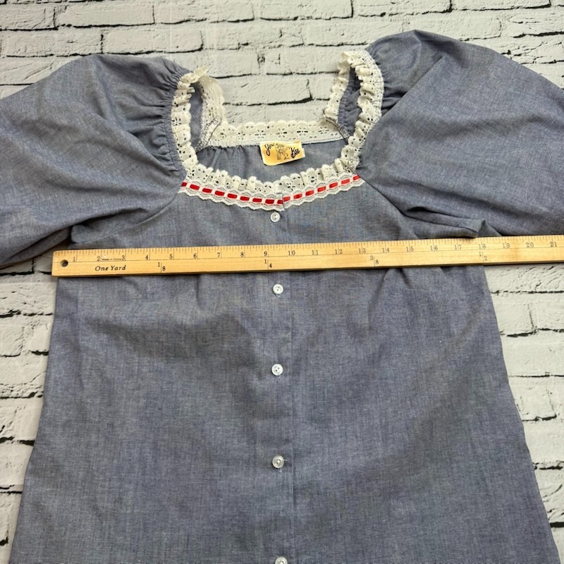 Vintage Jeri Bee Square Dance Cottagecore Lace Collar Western Blouse Top Blue