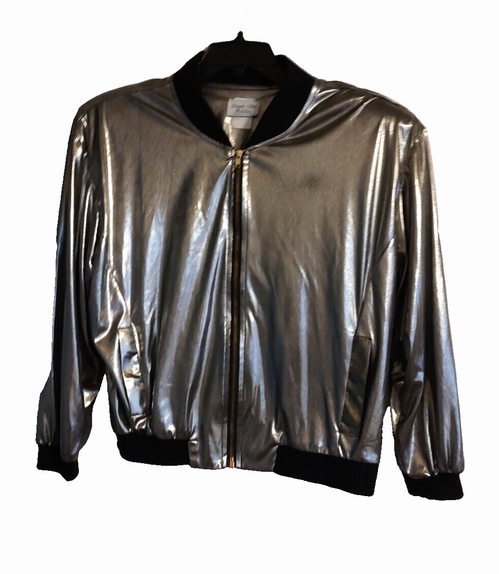 Vintage Stuart Alan Petites 16 Gold Silver iridecent Bomber Jacket shoulder pad