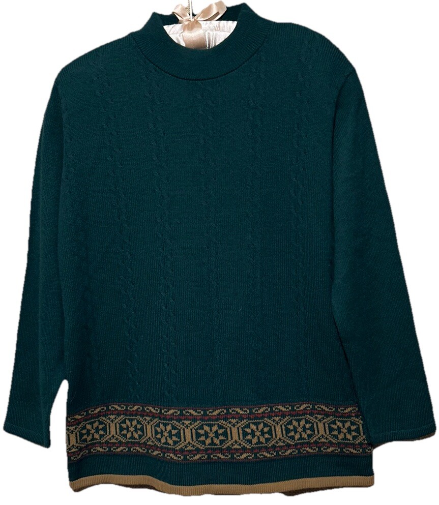 Lana Lee Sweater L/XL Vintage Dark Green Knit Pullover Made In Canada Women’s