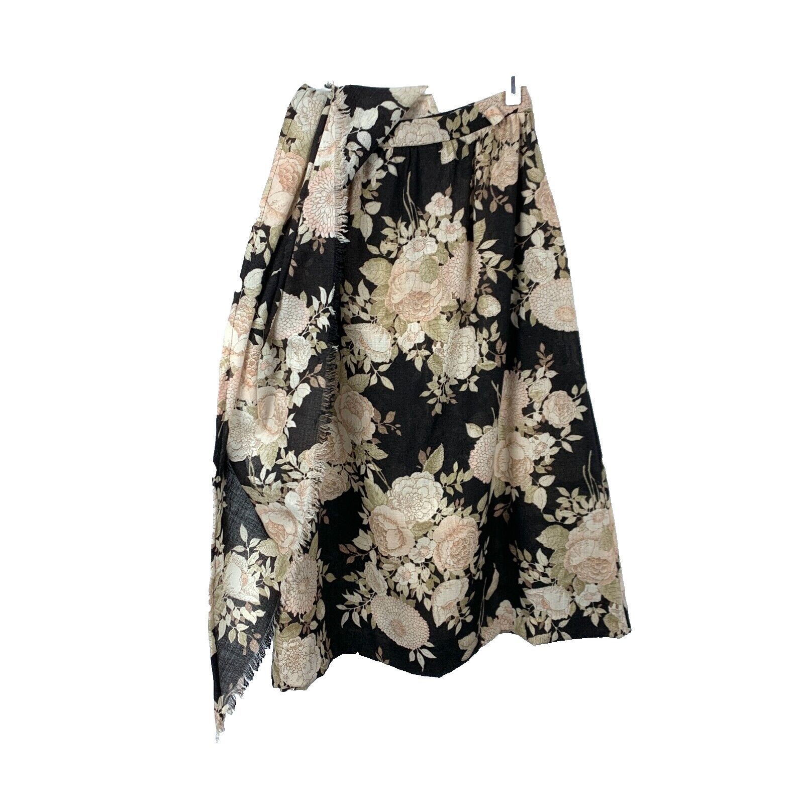 Vintage Judy Wayne Black Floral Gauze Cottagecore A-Line Skirt Scarf Waist 24″