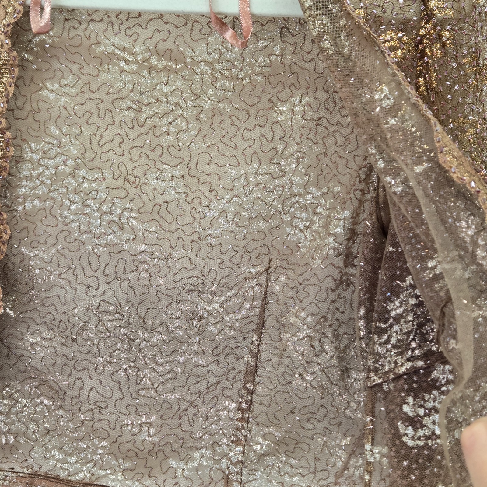 Vtg Beaded Sequin Crop Cardigan Sheer Bolero Shrug Ruffle Evening Jacket 10