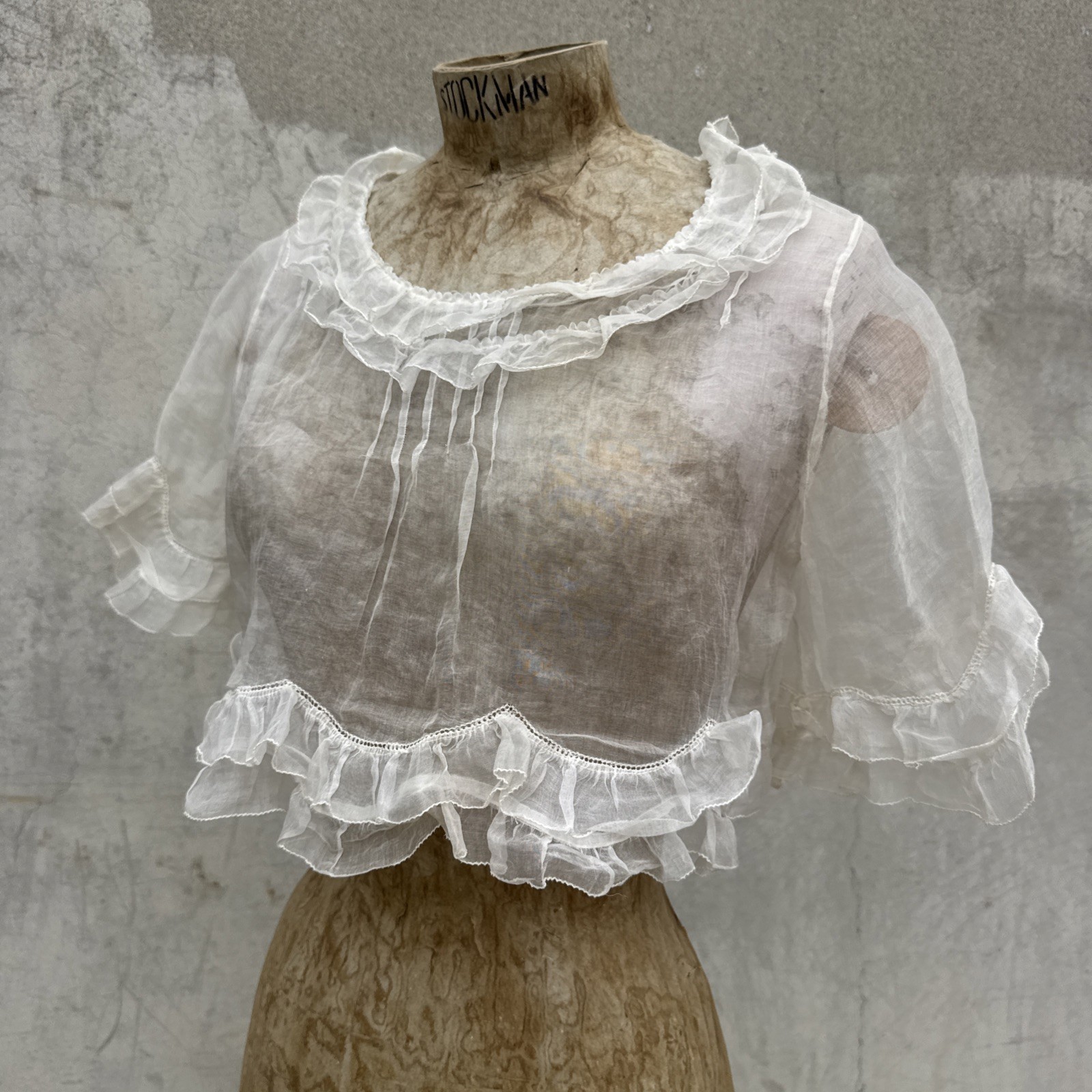 Vintage 1930s White Organza Blouse Ruffles Cropped Fit Cotton Dress Top Vintage