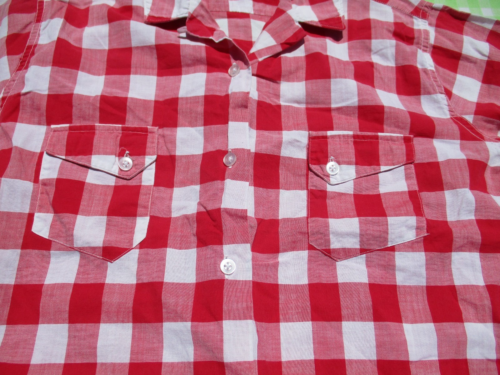 Vintage 50s Levi’s Short Horn Red White Checker Open Collar Western Loop Shirt