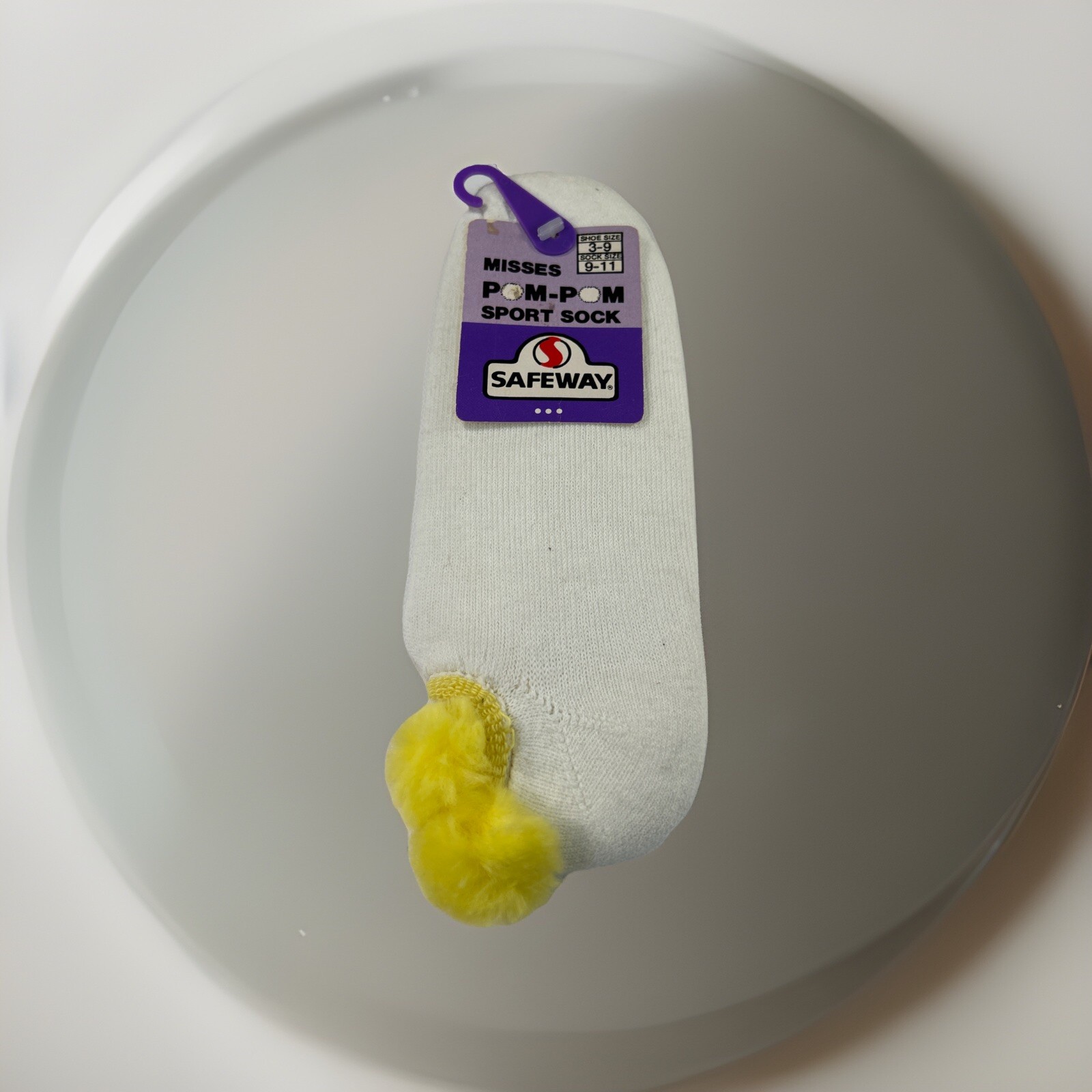 VTG Misses Socks Yellow Pom Pom Sport Ankle Acrylic Blend Size 9-11 USA Made.