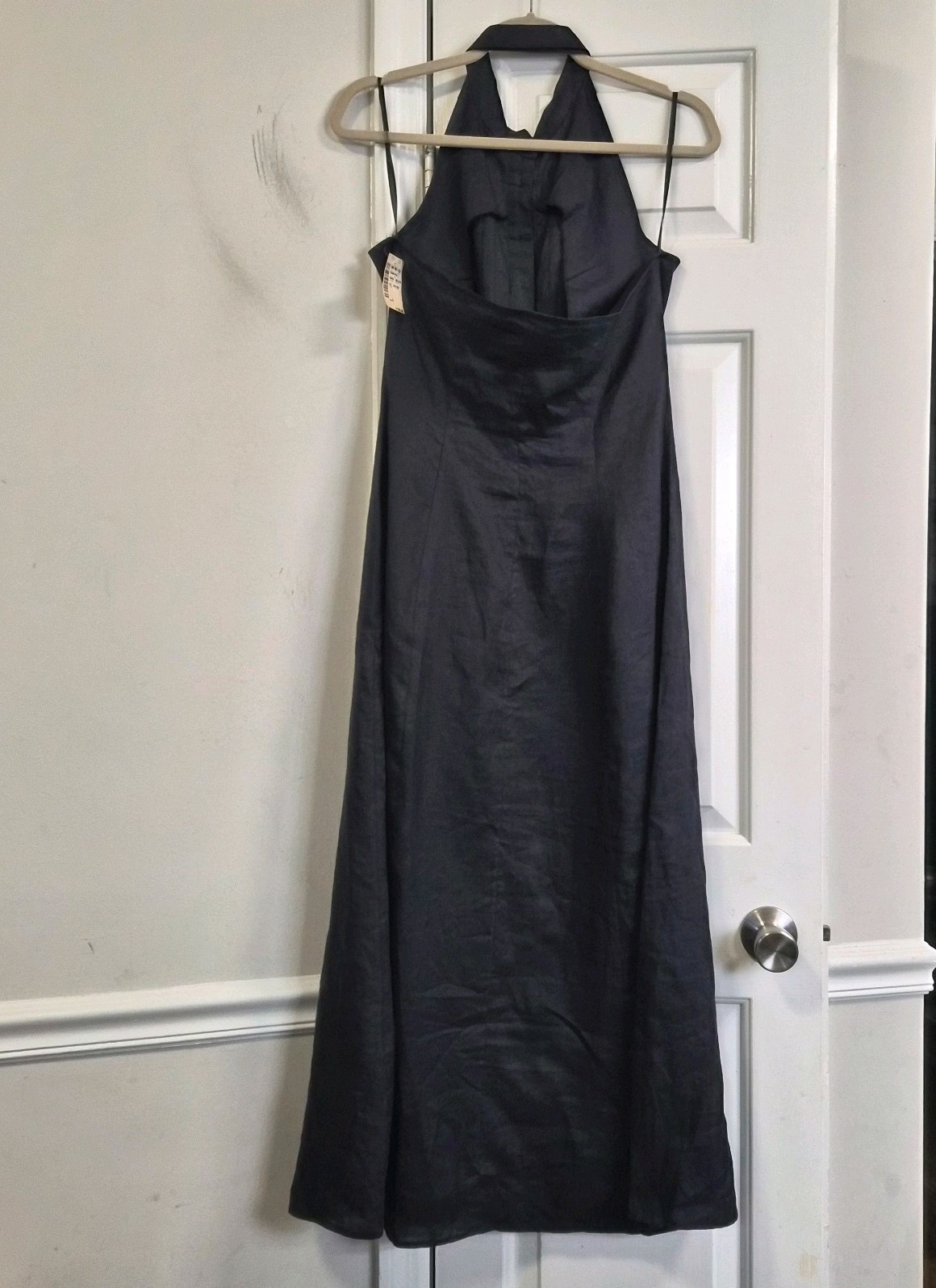 VTG Hulter Tuxedo Linen Dress 8 Navy Pintuck Gold Button 90’s Old money Minimal