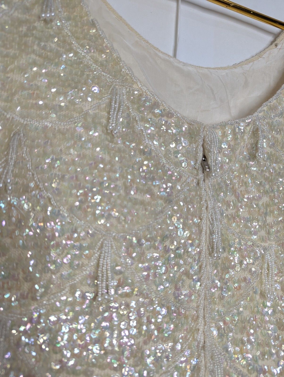 VTG 60’s Cocktail Top Iridescent Sequin & Beaded Hem Incredibly Made Size Large