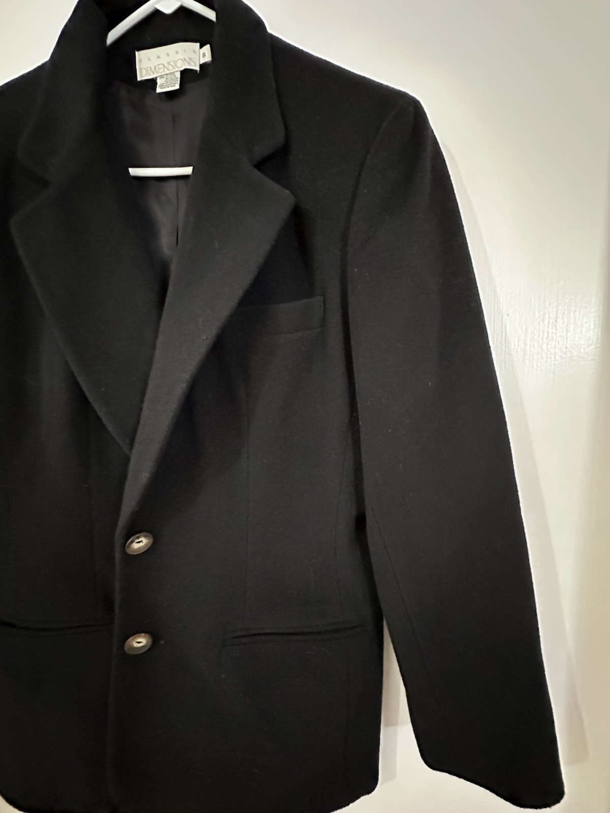 Vintage Classic Dimensions Black Wool Cashmere Button Blazer Jacket Women Size 8