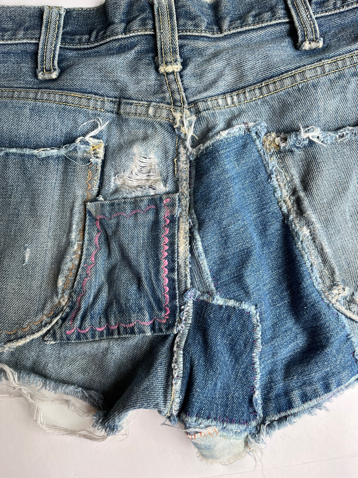 Vintage 1970s cut-offs Lee Denim Jeans Shorts Patched Repaired 28″ Waist