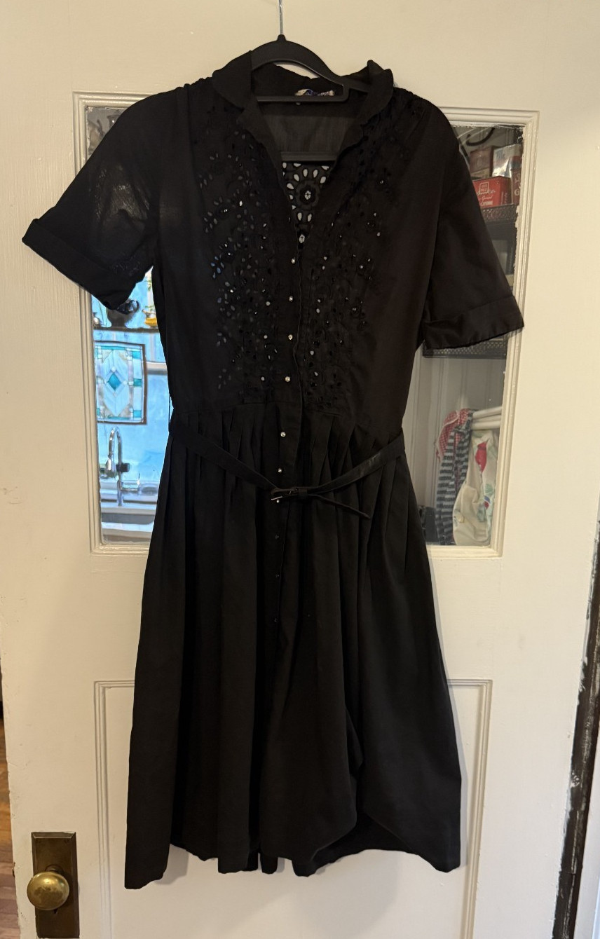 Vintage 1940’s 50’s Black Eyelet Dress Bust 38 Waist 25 Cay Artley