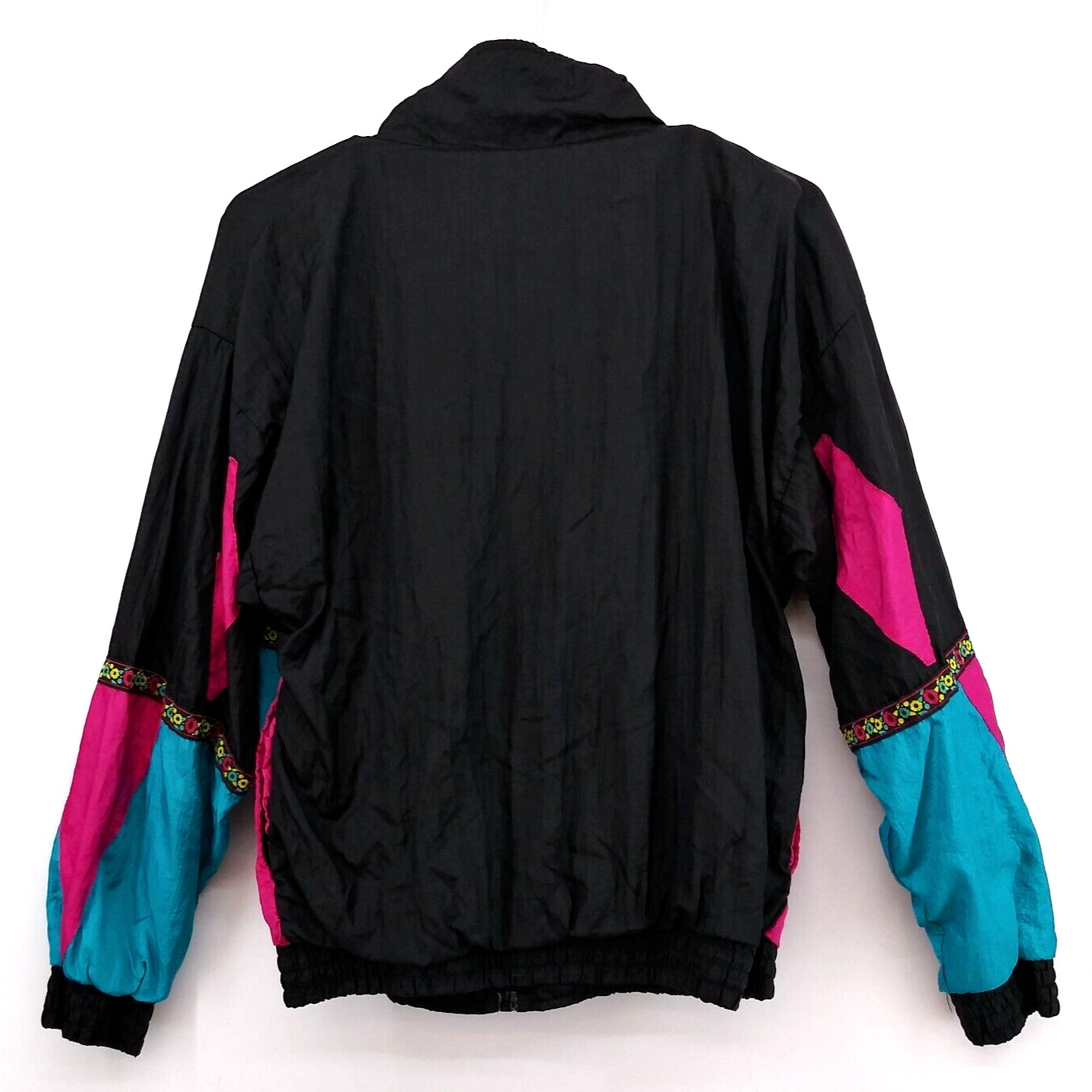 Longstreet Petite Windbreaker Jacket Womens PM Black Pink Teal Zipped Vintage