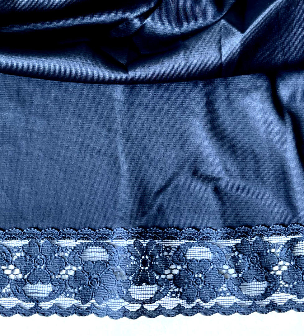 Vintage Vanity Fair Black Nylon Slip Sz 46 L Trimmed w Floral Lace at Hem/Bust
