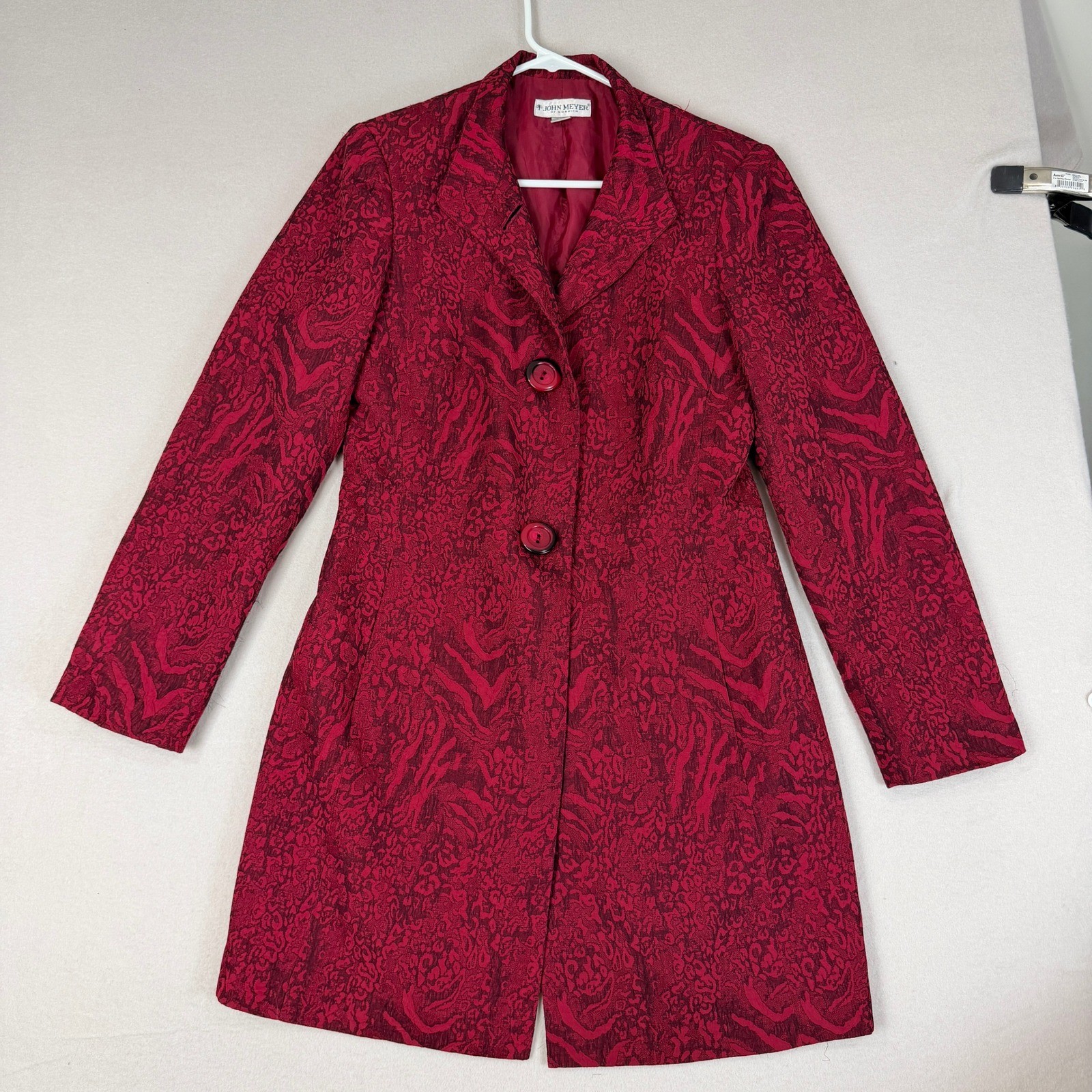 John Meyer of Norwich Vintage Red Animal Print Jacquard Car Coat Blazer Size 10