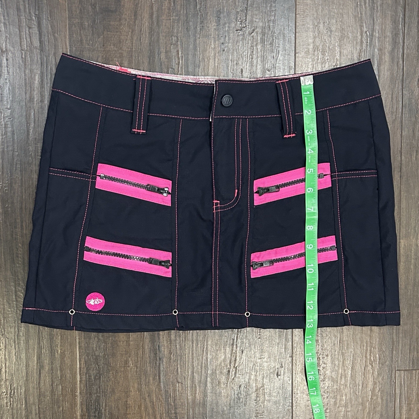 Vtg Y2K MacGirl MacGear Rave Mini Skirt Blue Pink Contrast Stitch Zip Cyber MD