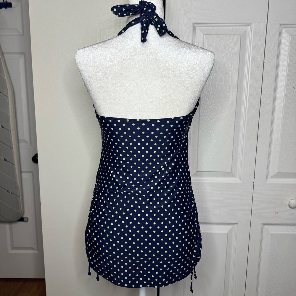 Swimsuits For All Retro Navy and Green Polka Dot One Piece Swimsuit Size 8