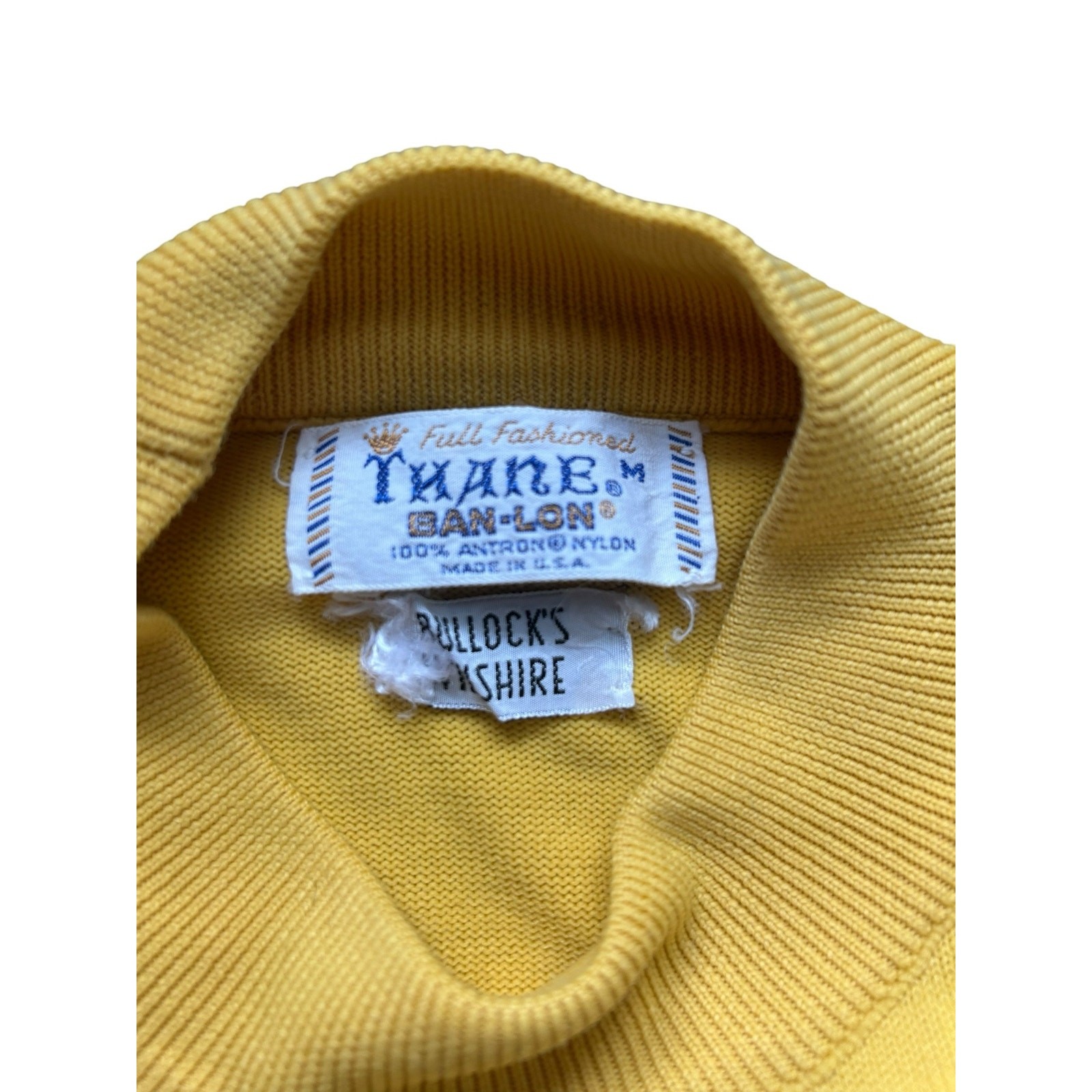 VTG 60s Yellow Thane Ban-Lon Knit Mock Neck Sweater Bullock’s Wilshire Medium