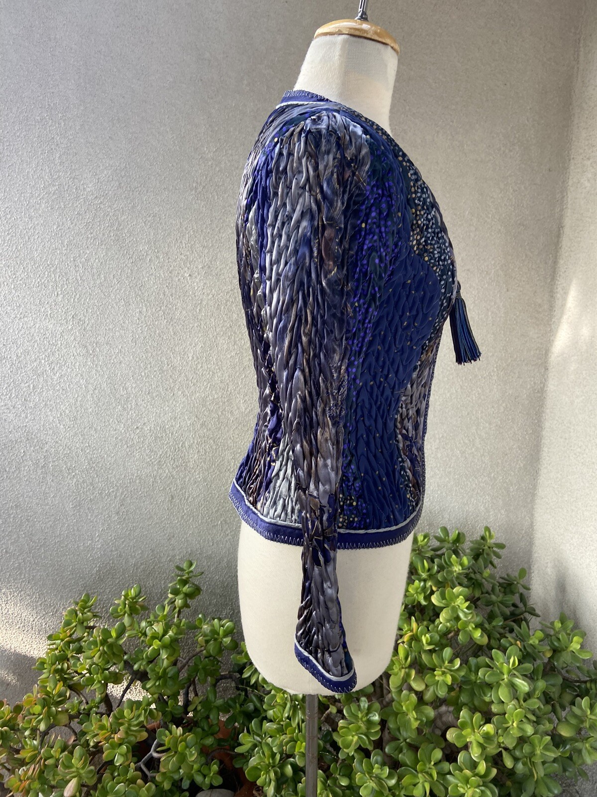 vintage Jacket 80s Jeanne Marc ruched Blue Grey Sz XS Petite 2