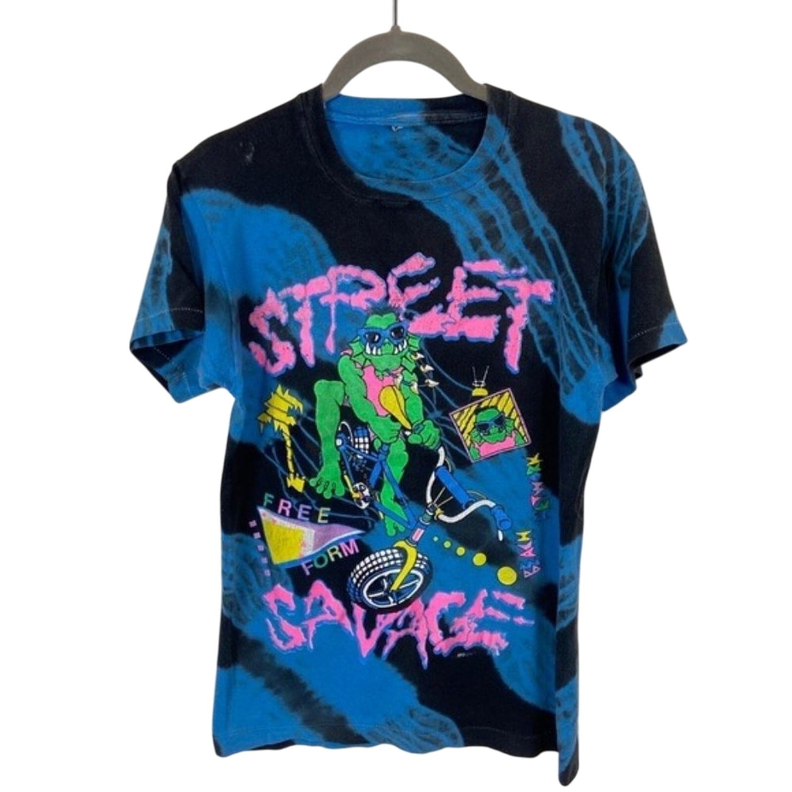 BMX Monster T-Shirt Size S Vintage Street Savage Free Form Tie Dye Single Stitch