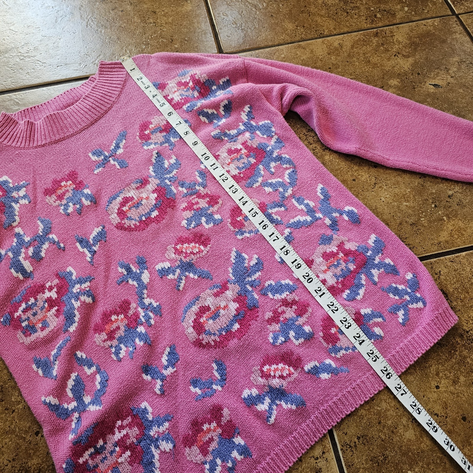 Vintage 90s Floral Knit Sweater Pink Purple Preview International Small Oversize