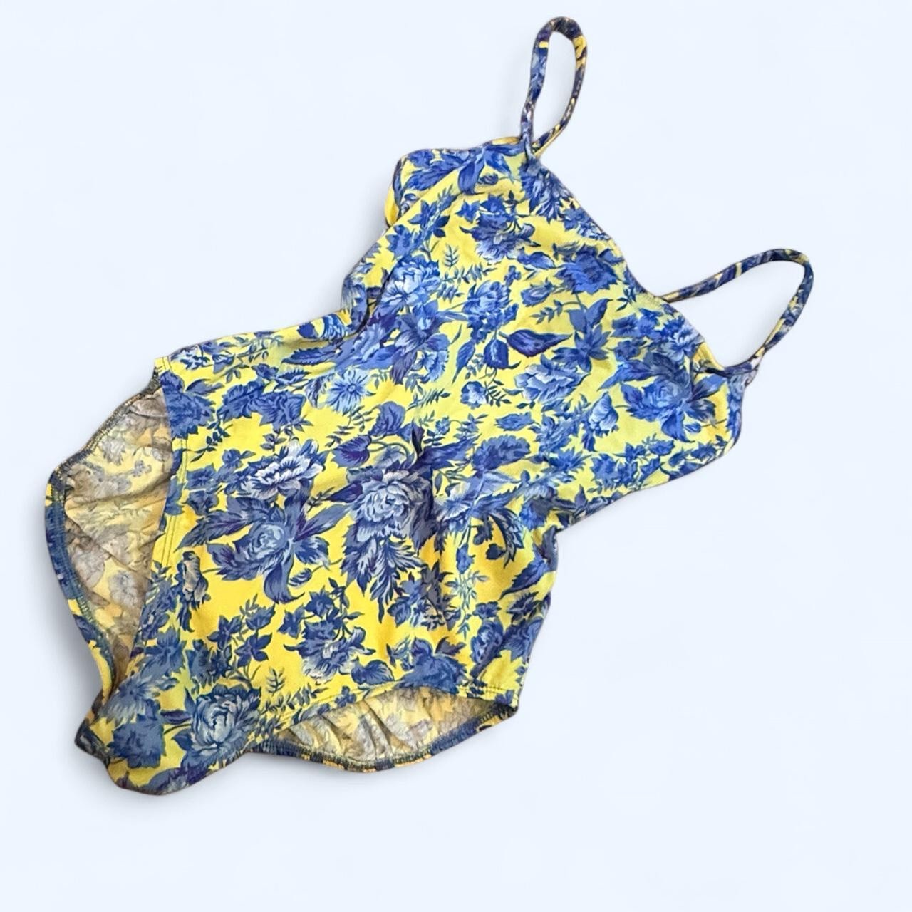 Sunrays vintage 80s/90s striking floral swimsuit in blue and yellow. S/XS