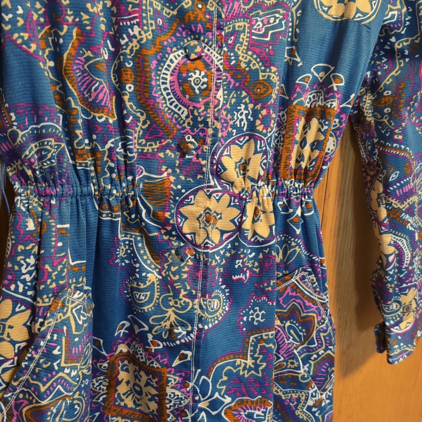Vintage 1970s McMullen Shirtwaist Dress Blue Paisley Pattern Designer Big Collar