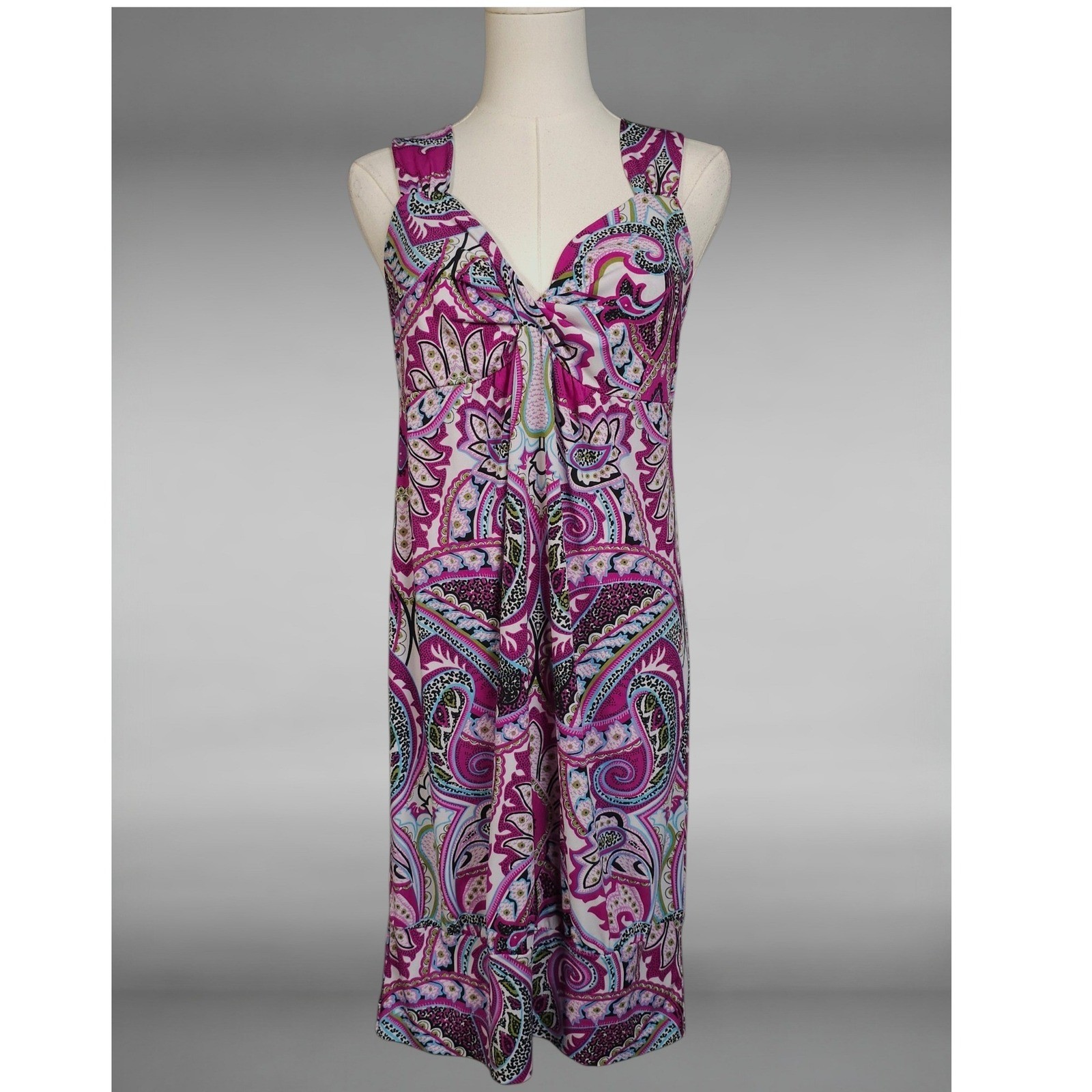 Vintage Y2K B. Moss Paisley Twist Front Stretch Mini Dress Purple Medium Retro