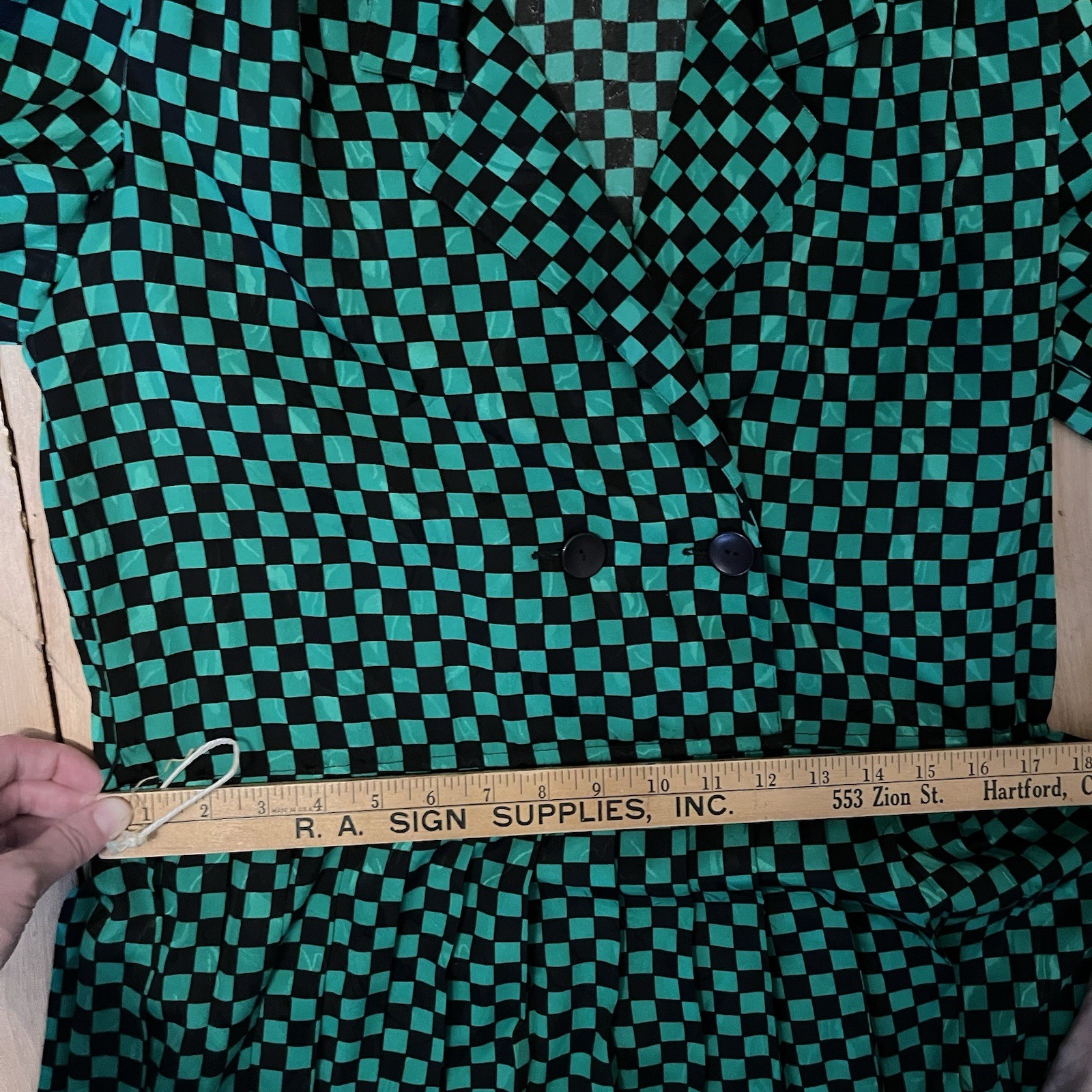 Jaymee Papell Vintage 80’s Green Checkered Dress Cinch Waist Sz 6