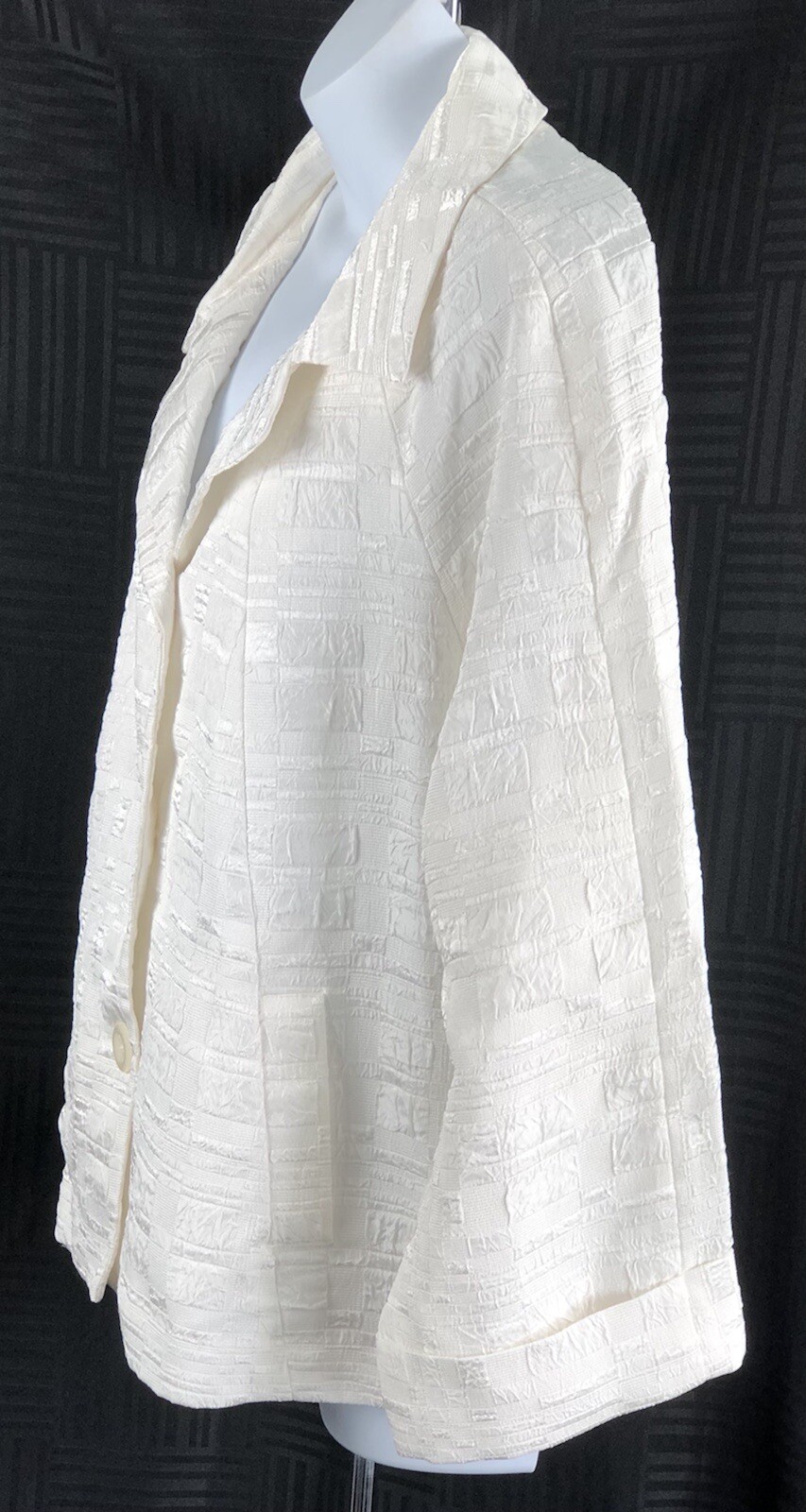 Vtg Jacket Blazer 18 Ivory G Silky Textured Chunky Button Career Lagenlook 90s