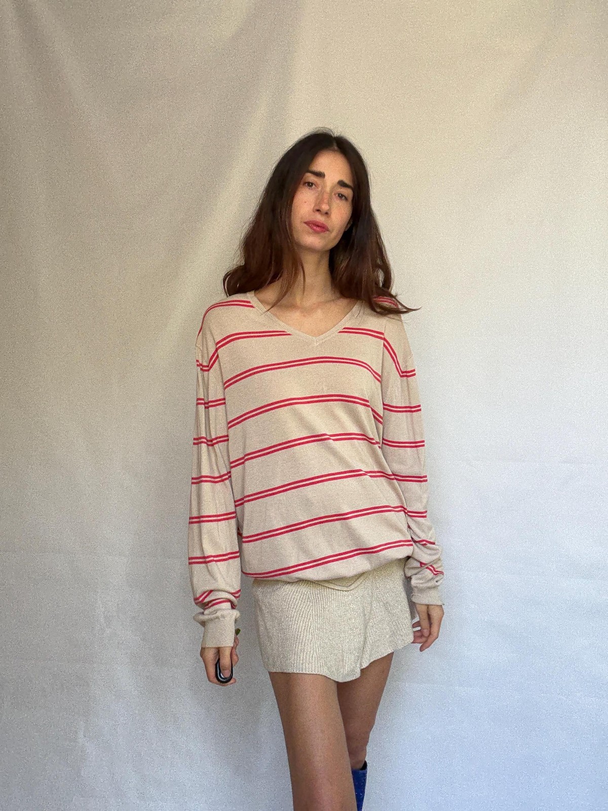 Massimo Dutti beige striped jumper, 100% extra fine cotton, ribbed cuffs and hem