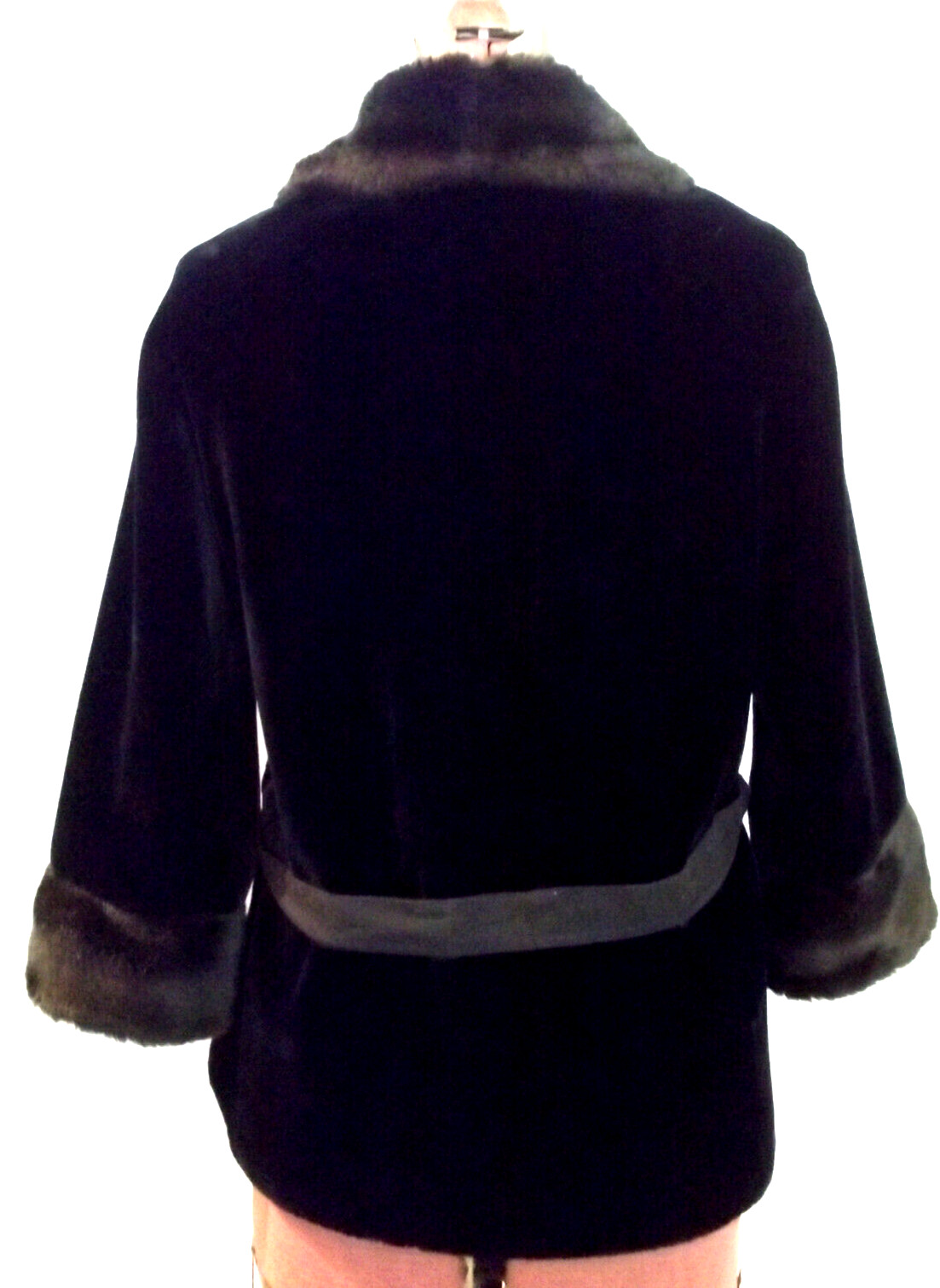 Vtg Black THICK PLUSH Faux Fur BORGAZIA Russell Taylor Belt But LINED Coat/Sz S?