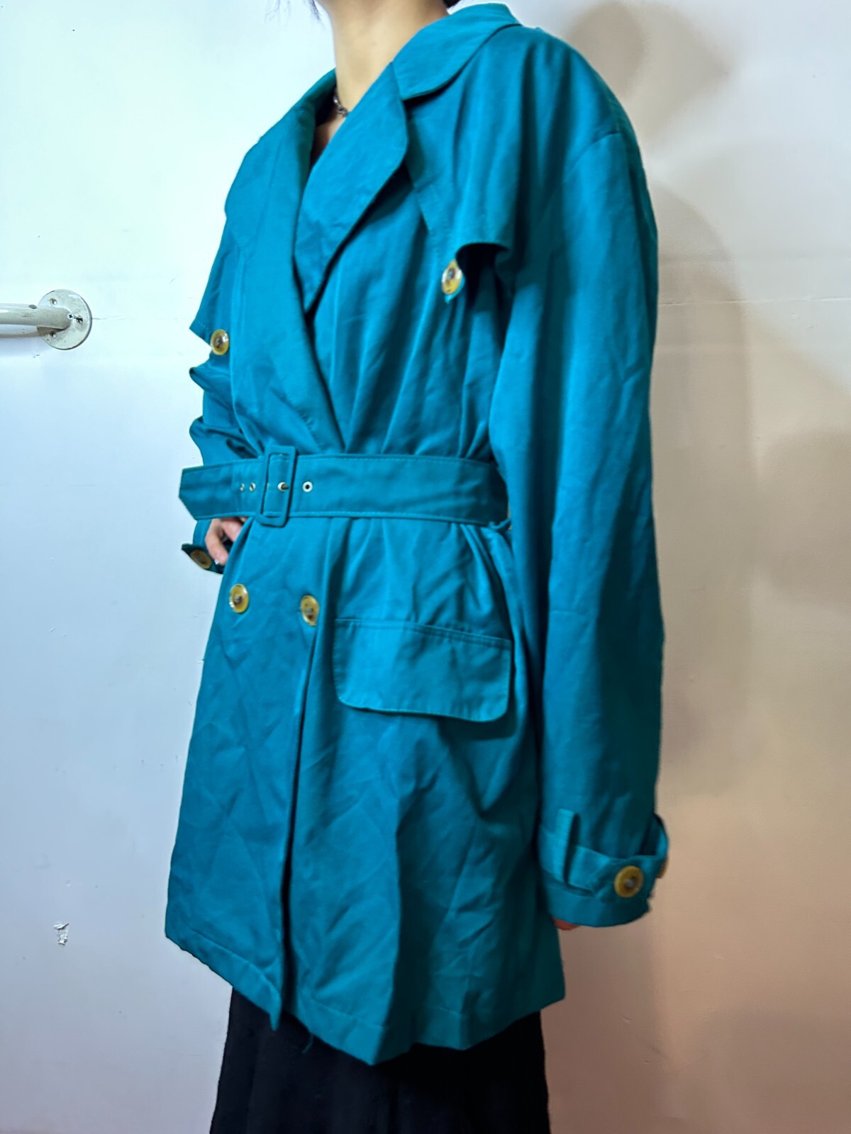 Vintage 1980s Spoiled Girls Australian Women’s Aqua Blue Trench Coat AU 8