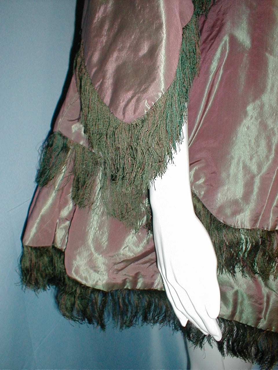 Opulent Antique Dress Cape Victorian 1860 Changeable Gold Silk w/ Pink Lining