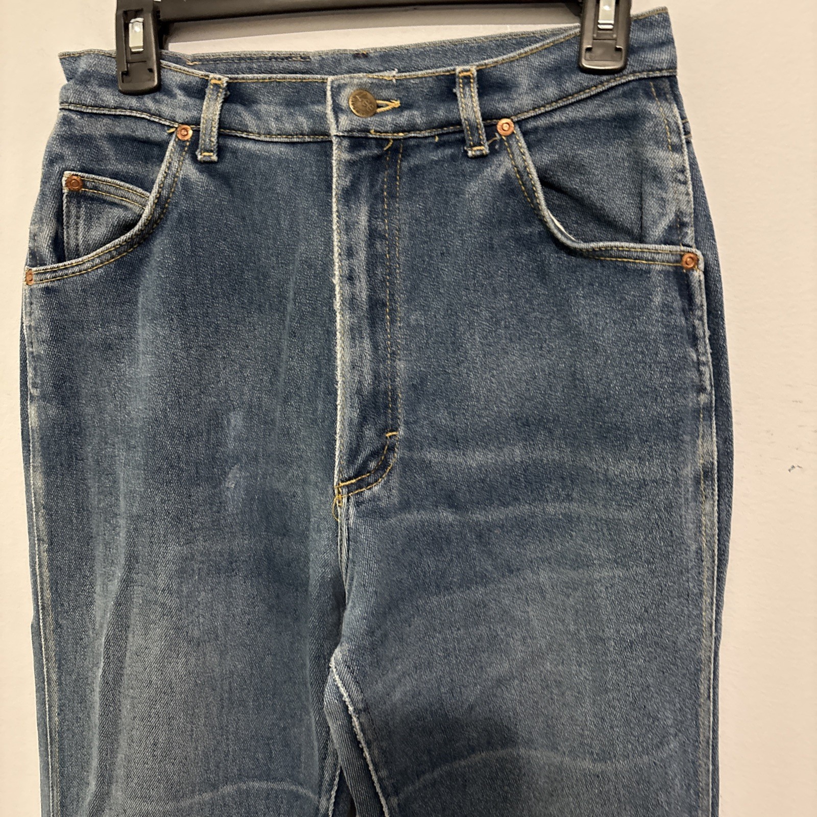 Vtg Lee Straight Pants Mom Jeans Medium Wash 5 Pockets Wavy S Stitching Sz 14L