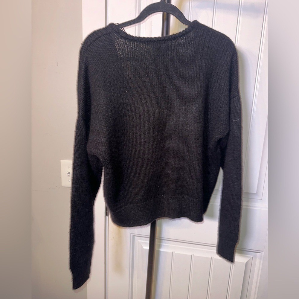 NWT Design History Size Large Black Sweater with Rhinestone Bling Bow Cardigan