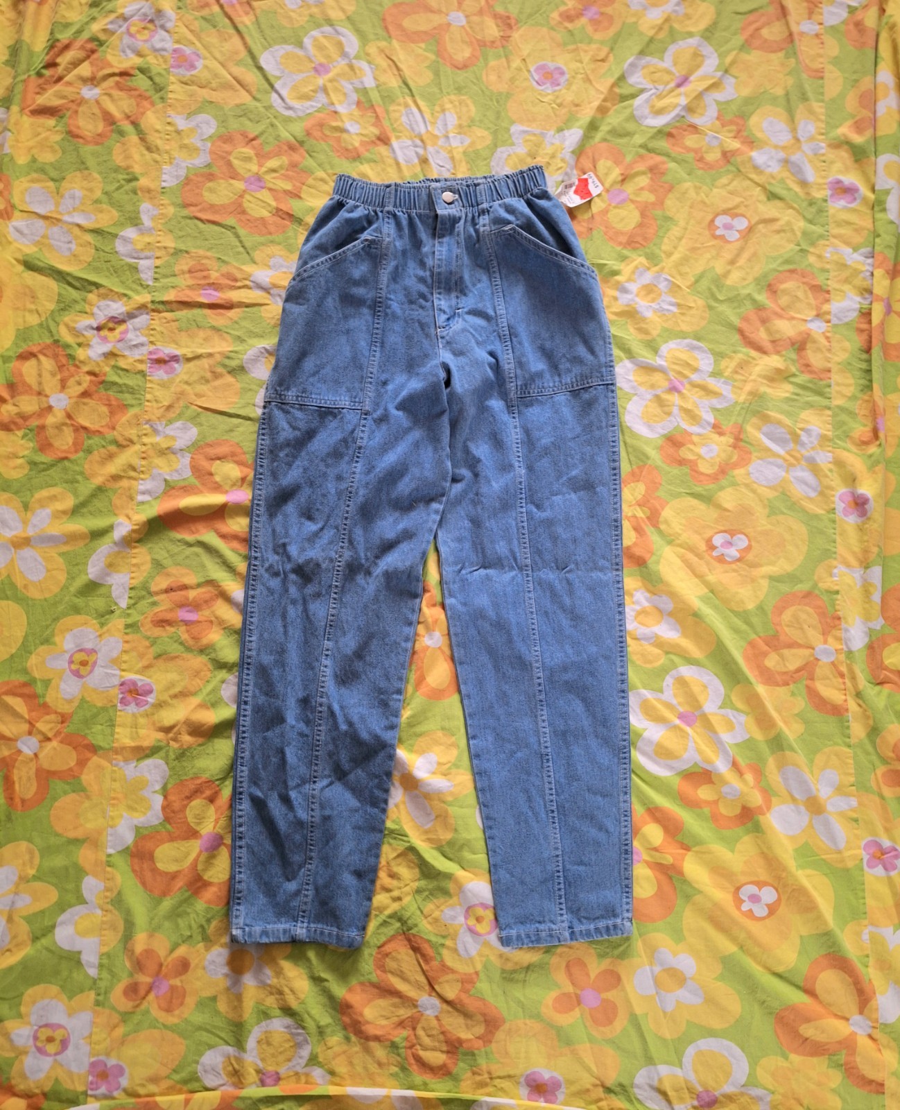 90s Vintage Light Wash NWT Elastic Waist Stampede Size 10 Mom Jeans