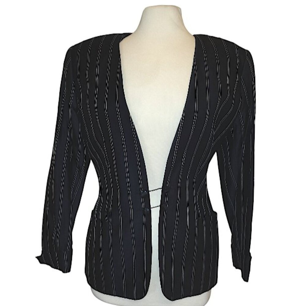 Gucci RARE Runway Vintage 1980s Power Suit Black Pin Striped Women’s Blazer – 10