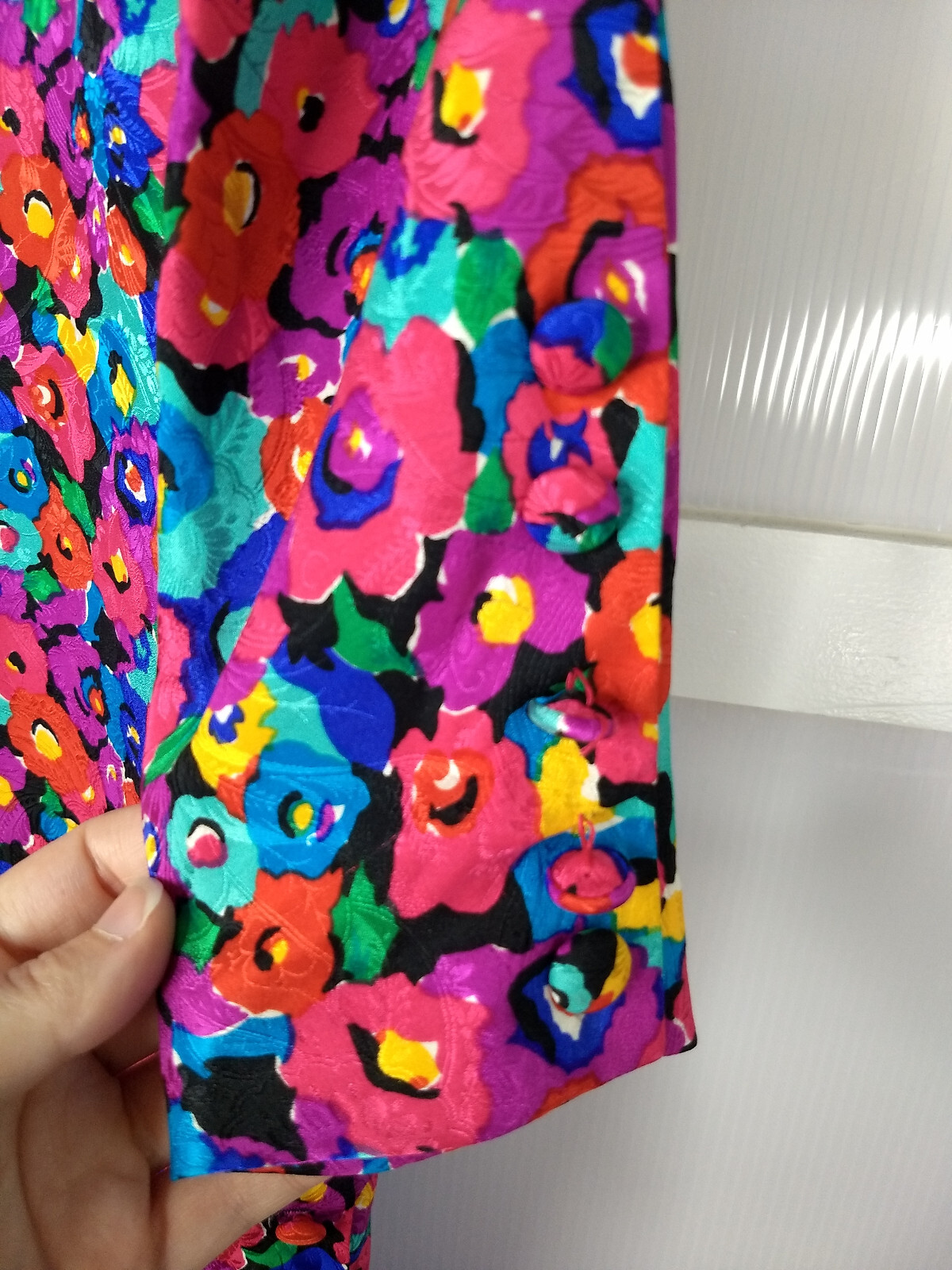 Vintage Carolyne Barton Floral 100% Silk Dress Pink Multicolor Flower Pattern