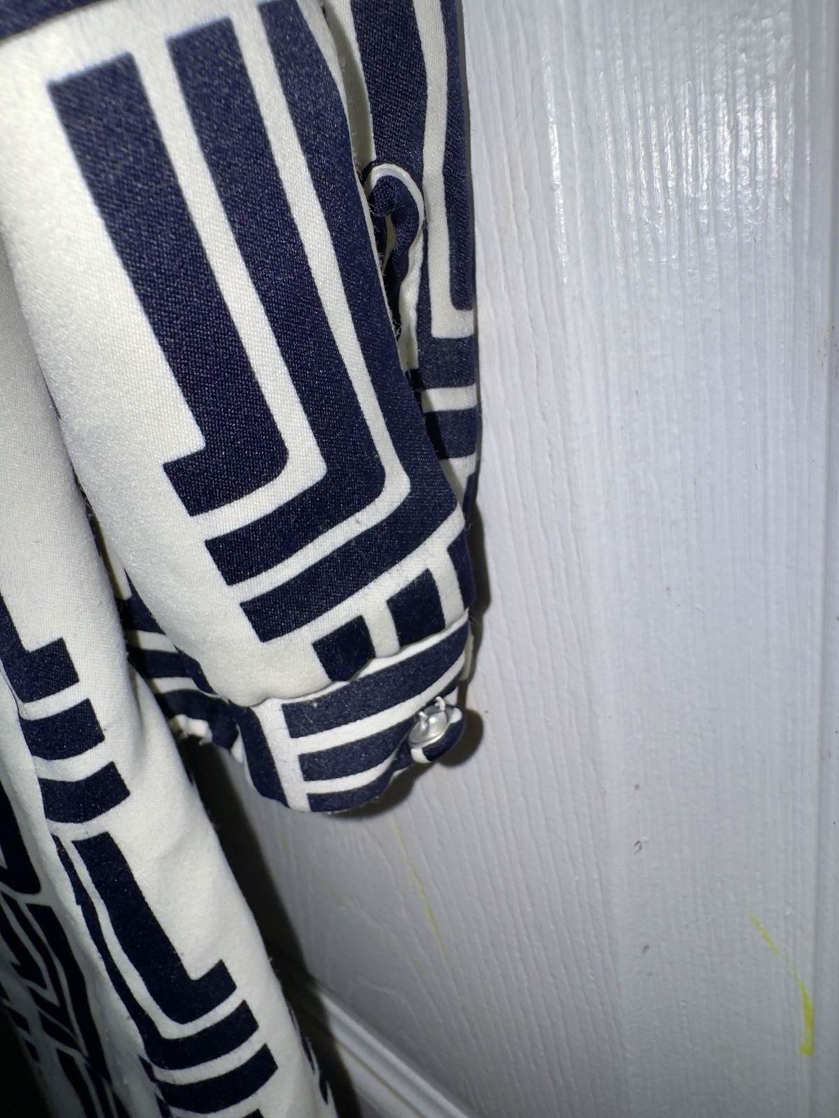 Rare Vintage Lanvin Silk Navy & Cream Geometric Dress 1970s