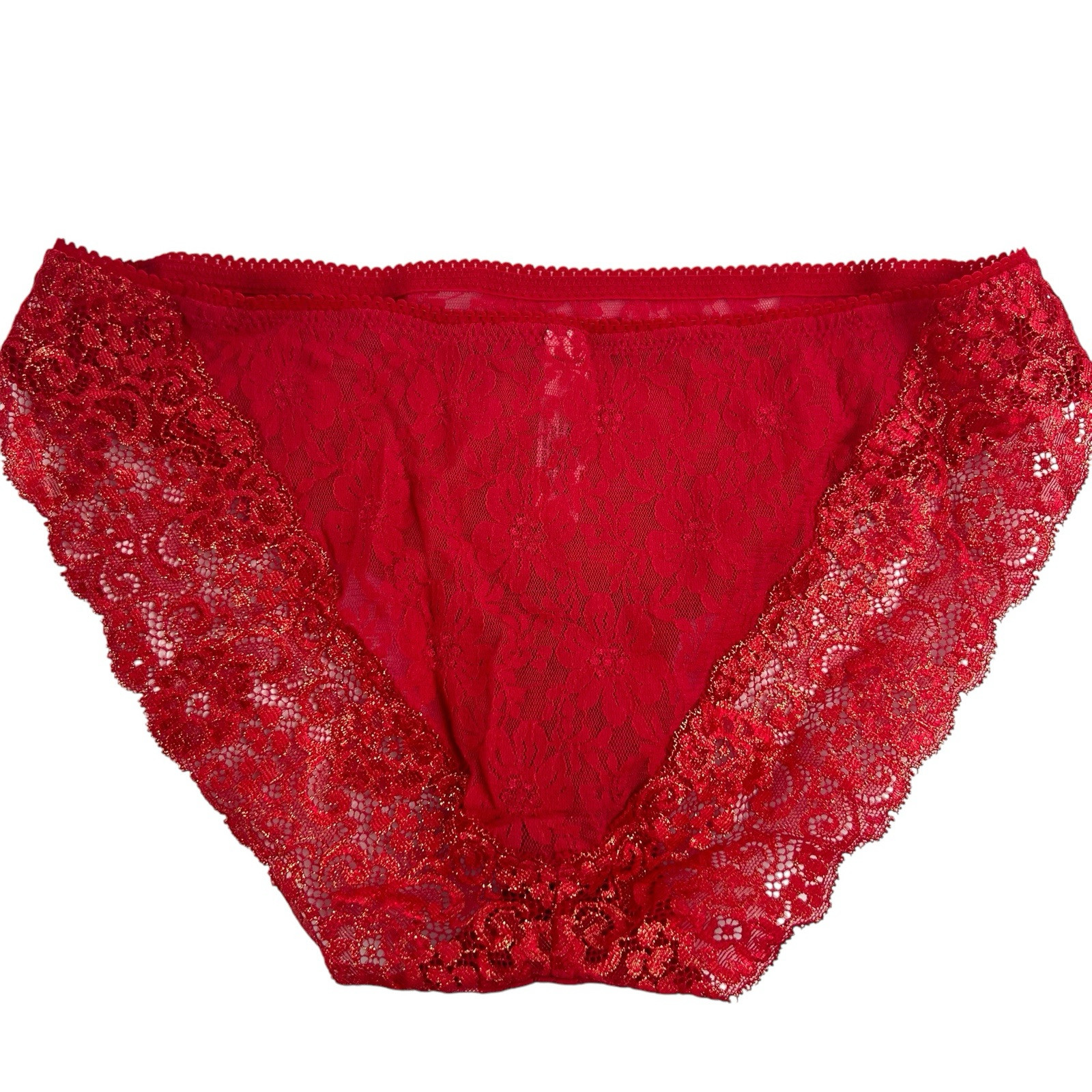 Vintage Soma Panties Size Medium Sheer Nylon Lace High Cut Cheeky Bikini Red