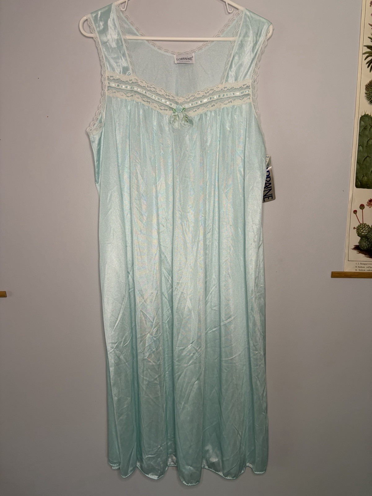 Vintage Lorraine Peignoir Set Nightgown Pale Blue Floral And Lace Detail NWT L