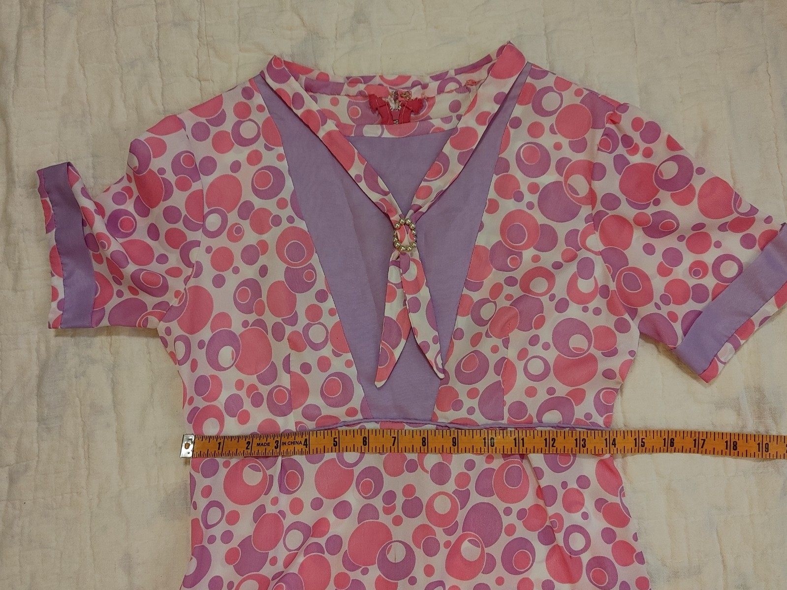 Vintage 1960s Mod Maxi Dress Pink Purple Bubble Print Psychedelic HandmadeGroovy