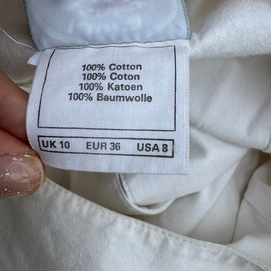 Vintage 1990s Laura Ashey White Cotton Cottagecore Bow Prairie Hippy Dress Sz 8
