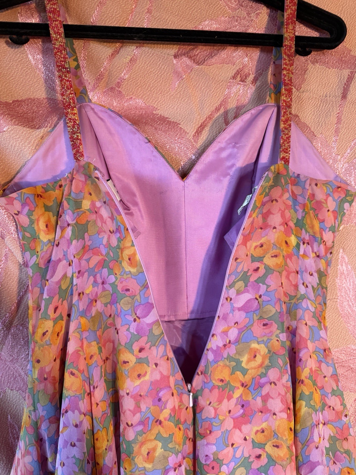 Niteline Della Roufogali Silk Dress Vintage, Beaded, Size S
