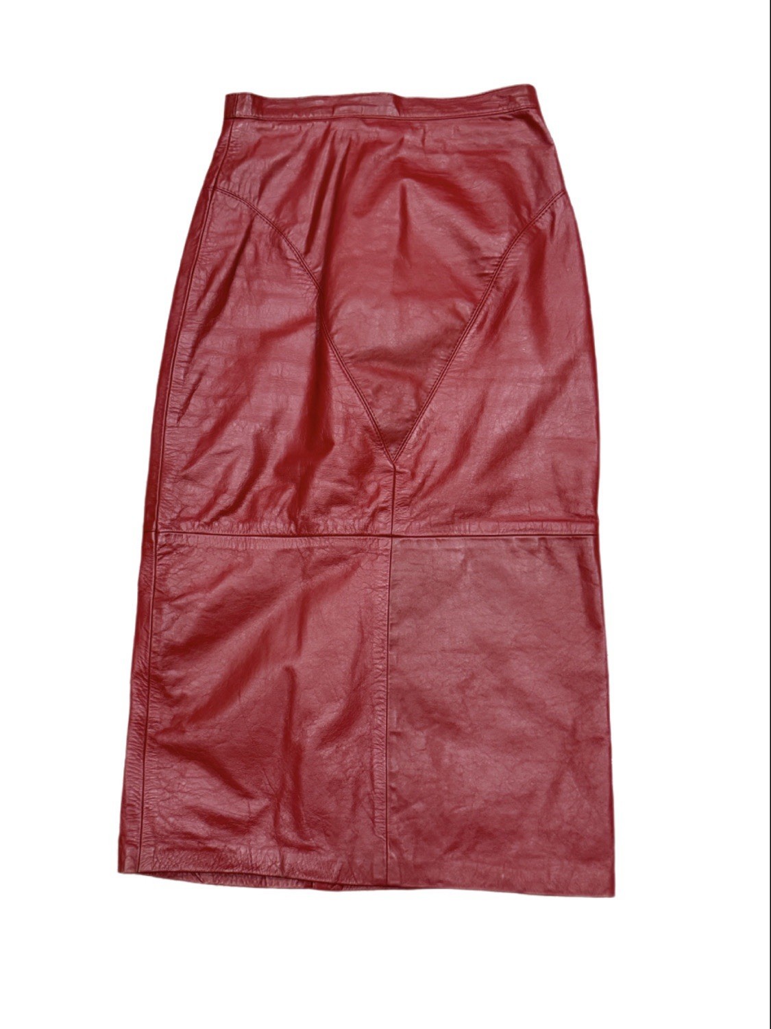 Vintage 1980s G-III Leather Fashions Red Leather Midi Skirt USA Made