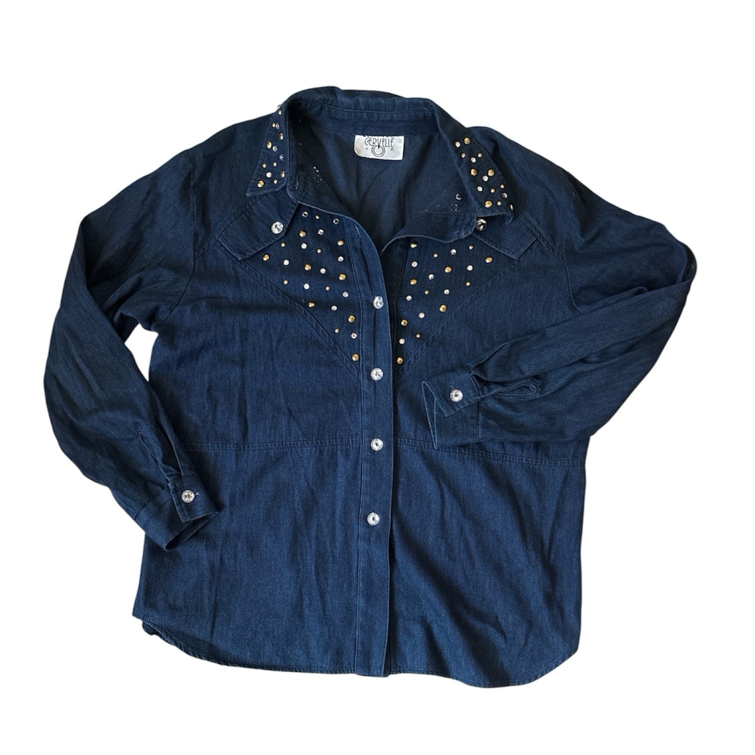 Vintage 80s Cervelle Western Denim Shirt Studded V Yoke USA Women L