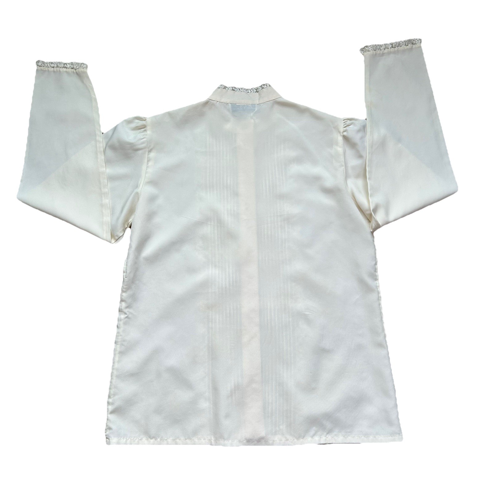 VTG Made in USA Ivory Victorian Prairie Blouse Cottagecore Sz S Lace High Neck