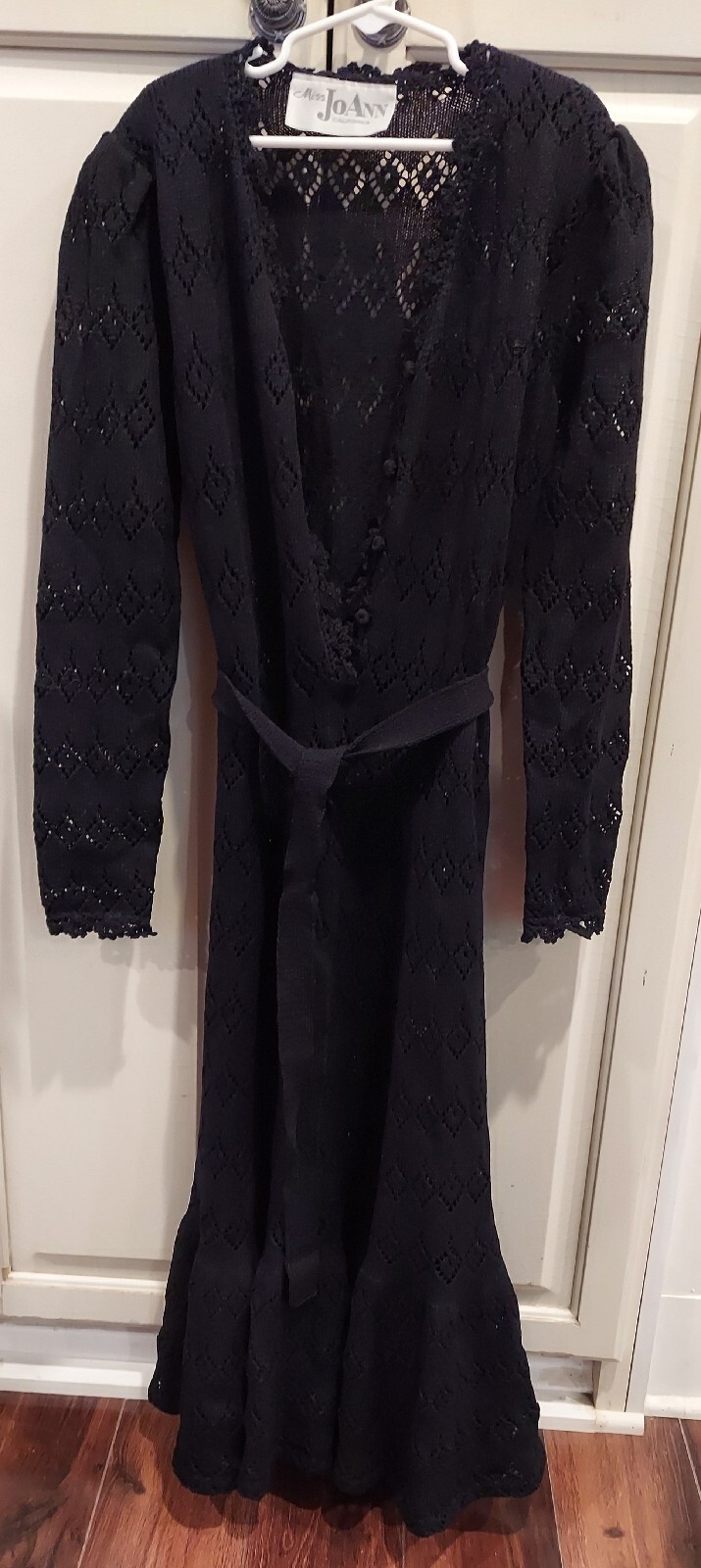 Vintage Miss Joann California Knit Crochet Black Dress